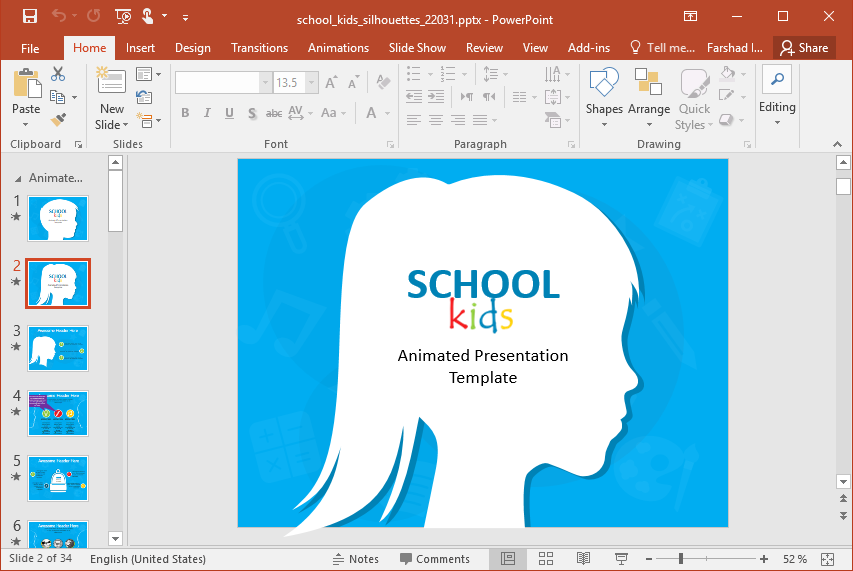 School Girl Silhouette PowerPoint Template