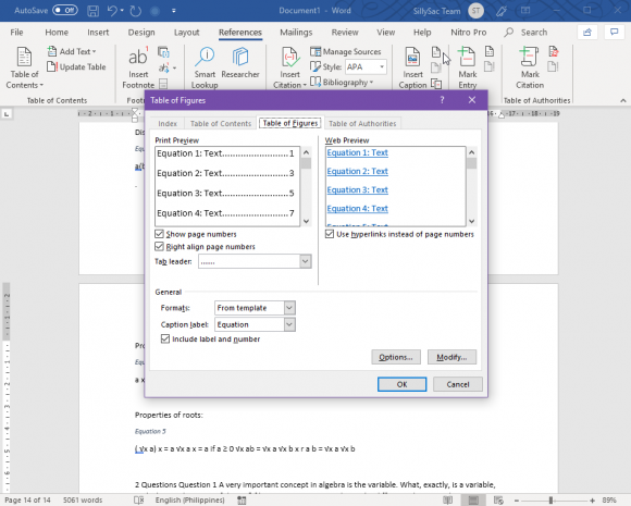 How to Make a Table of Equations in Word