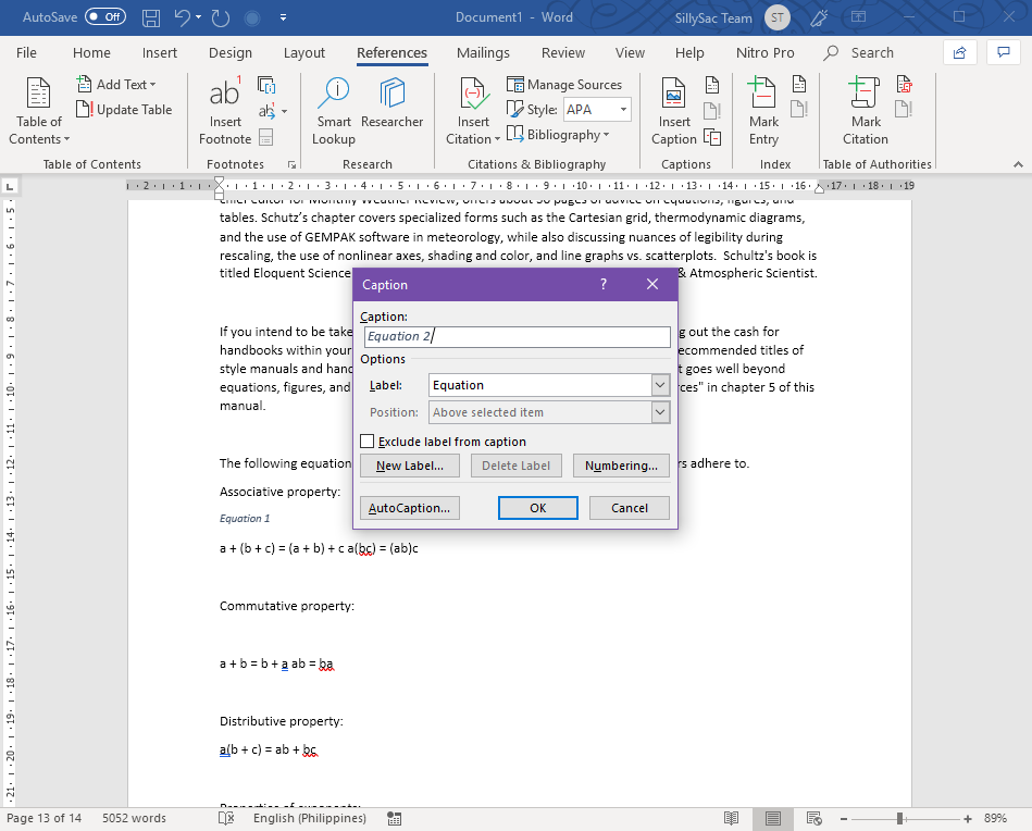 How To Make A Table Of Equations In Word