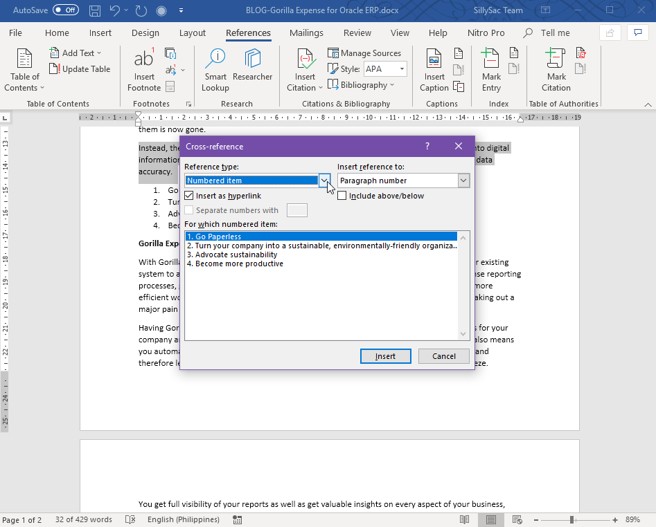 Set up Cross Reference Feature