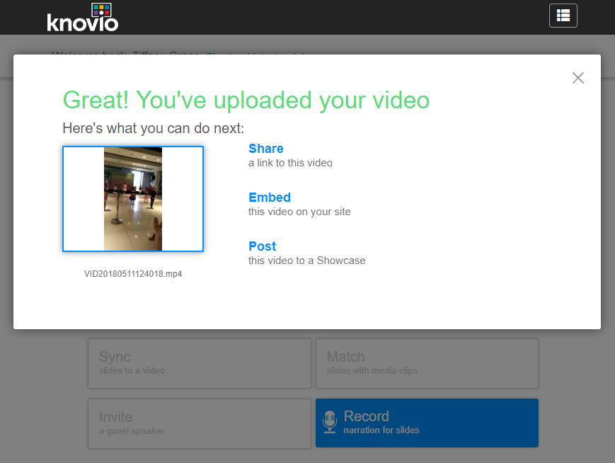 Share Sync Invite or Upload Your Video in Knovio