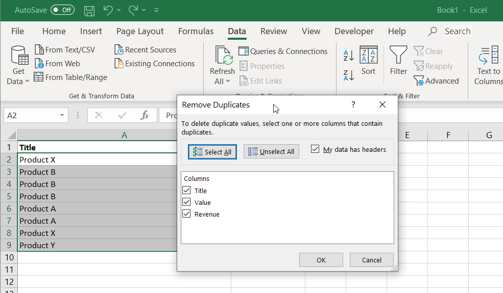 excel formula to remove duplicates in 3 columns