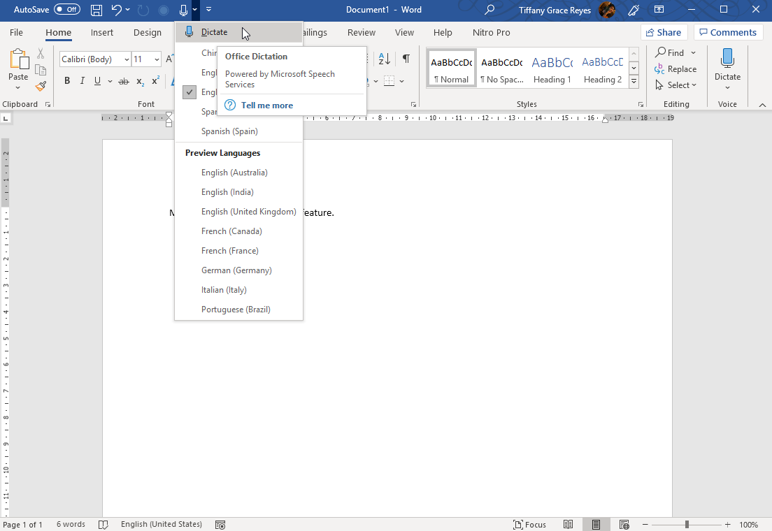 speech to text in word