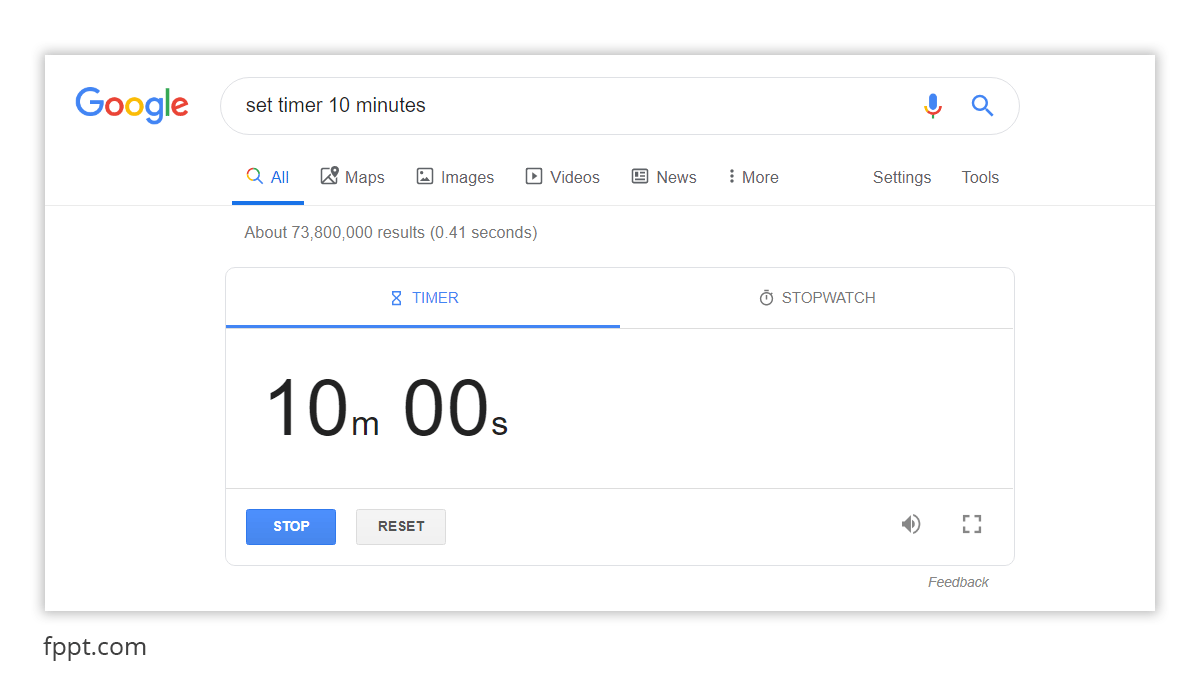 Set a timer to 10 minutes running a search in Google with the Timer Widget