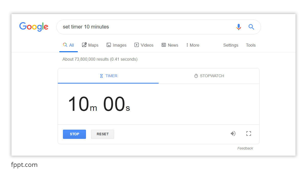 Set Timer 10 Minutes with Google Timer Widget