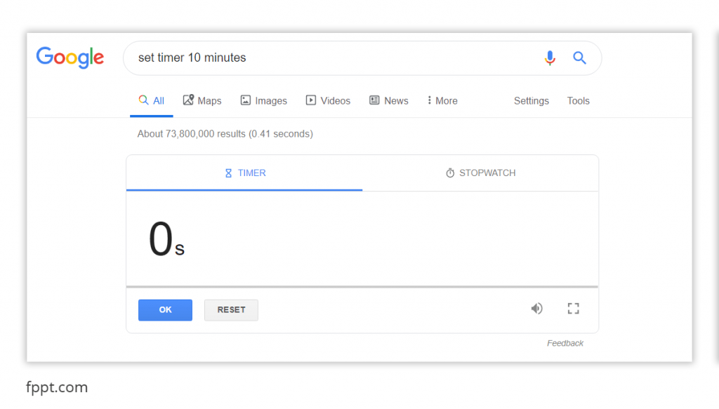Set Timer for 10 Minutes Presentation with Google Timer Widget