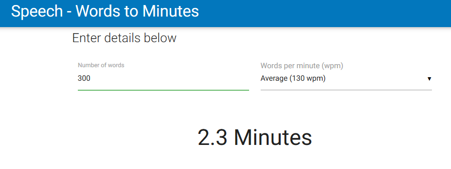 WPM Calculator example showing the Words to Minute tool.