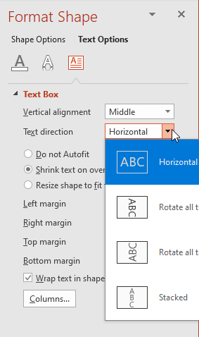 Choose Different Text Direction Options