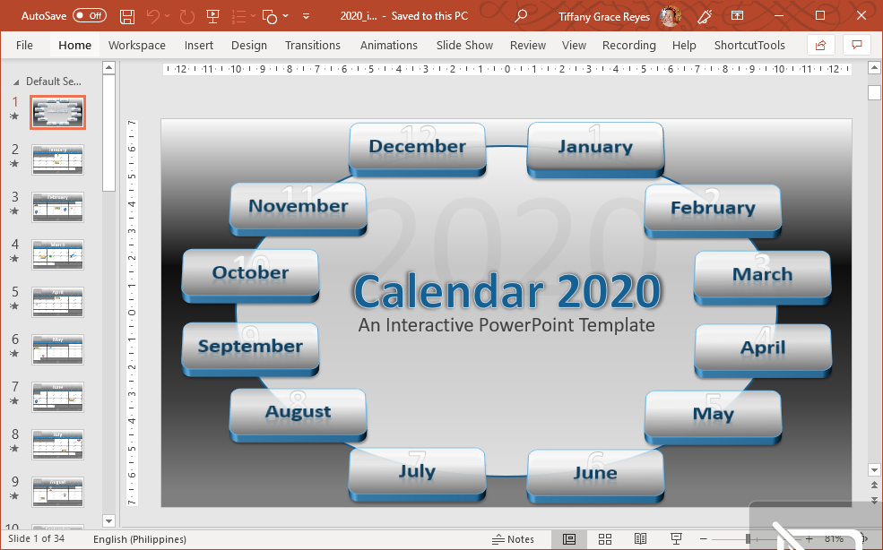 2020 Interactive Calendar Powerpoint Template