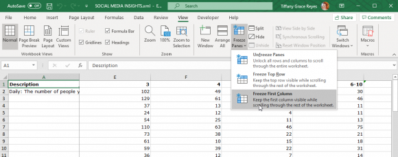 freeze first column in excel