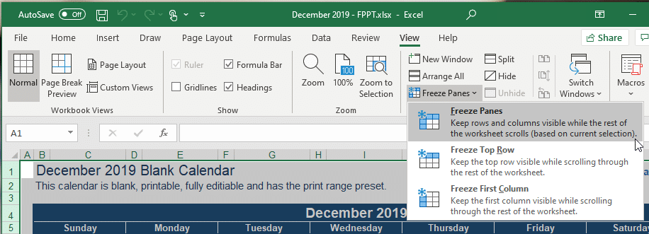 freeze row in excel for mac