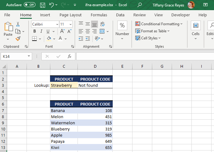 product lookup ifna function