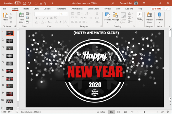 black blur new year 2020 powerpoint template