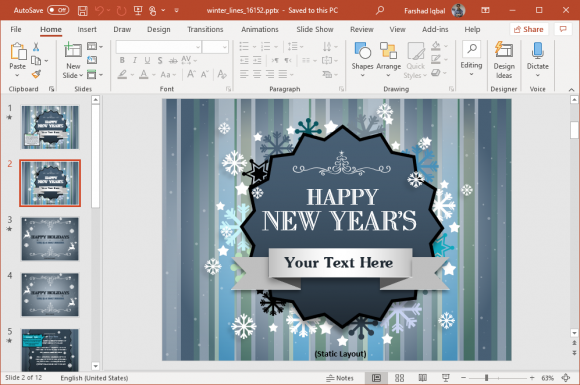 winter lines new year powerpoint template
