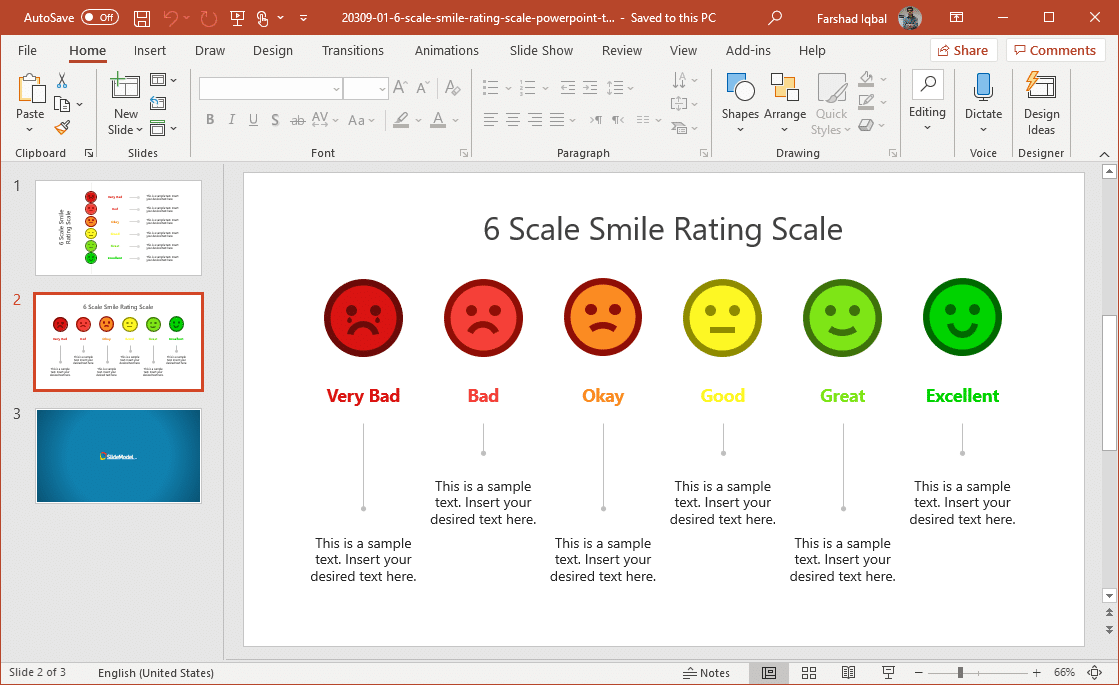 6 scale smile rating scale powerpoint template