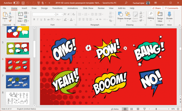color comic book powerpoint template