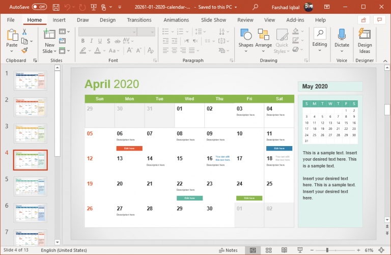 calendar template for powerpoint mac