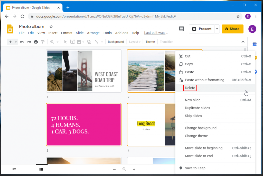 how to delete google docs presentation
