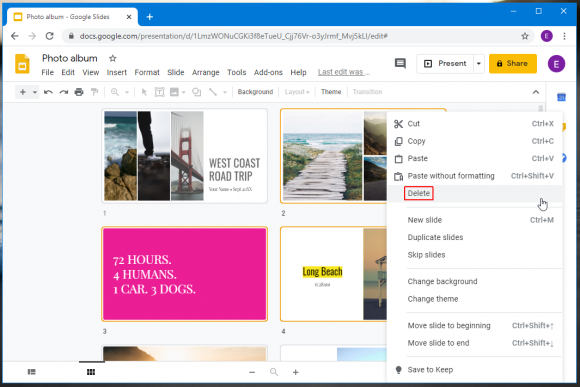 delete slides in google slide - FPPT