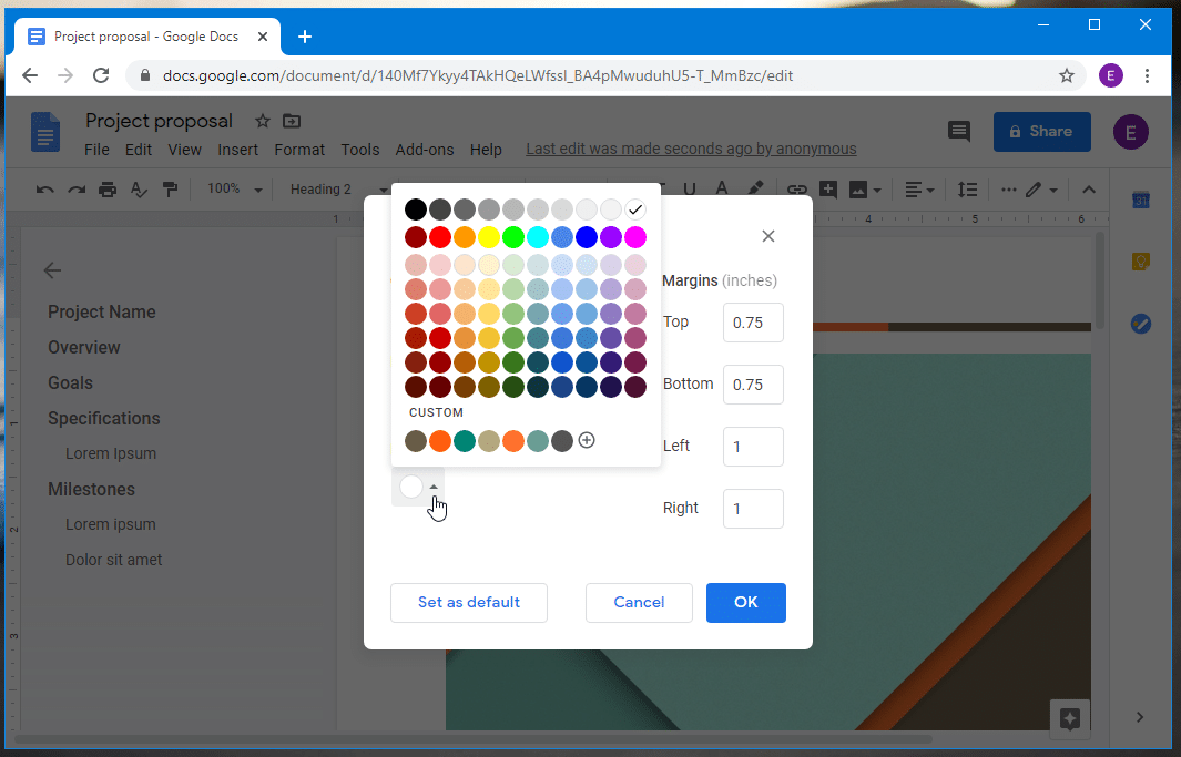 select document color