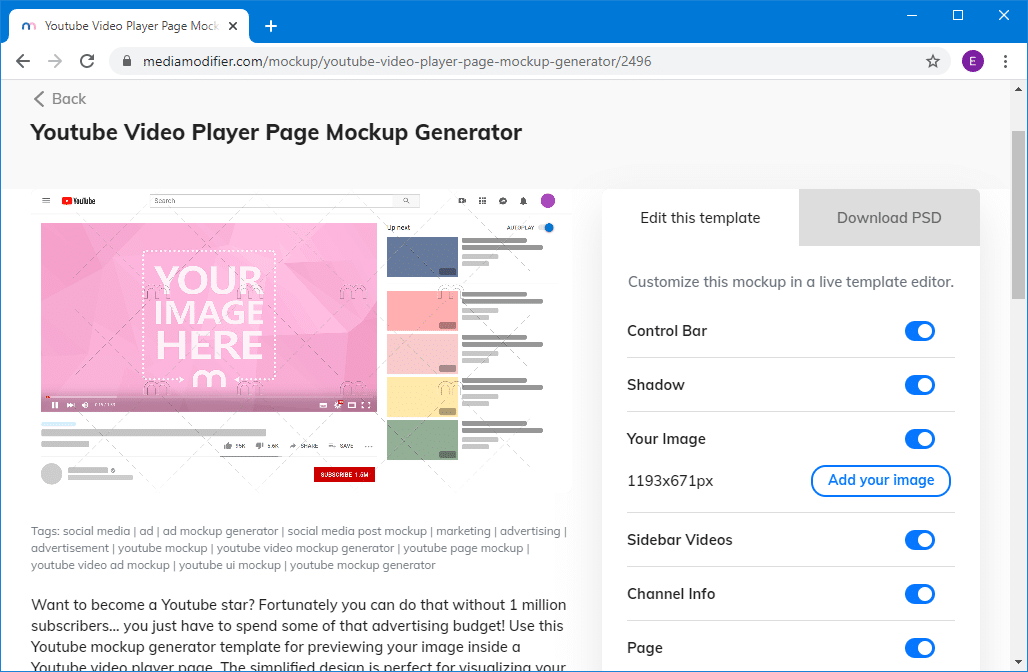 Download Youtube Video Player Page Mockup Generator Template Fppt