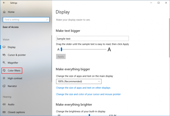 enable color filters in windows 10