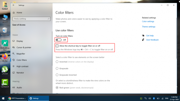 enable shortcut for color filters
