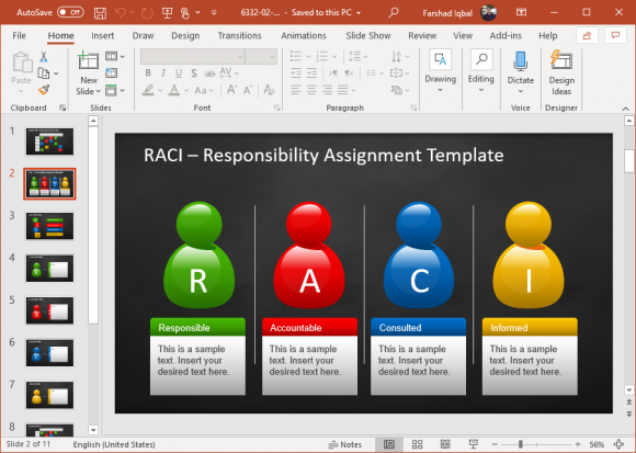 raci template with sticky notes and blackboard
