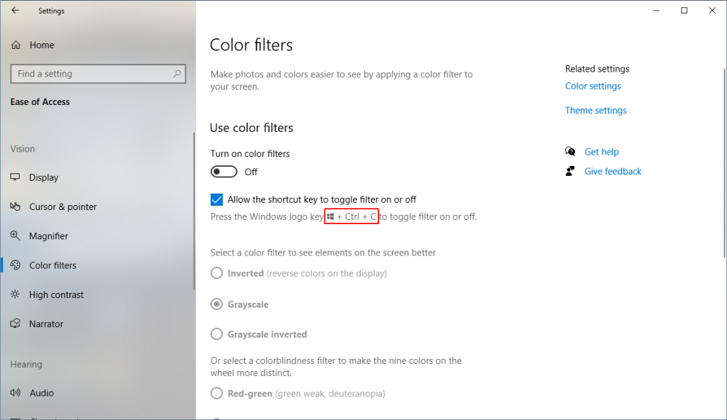 Windows 10 Shortcut to Switch Between Black & White and Color Mode
