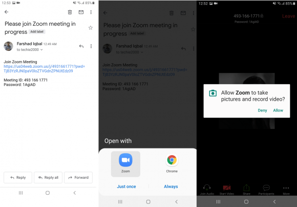 zoom meeting invite from android