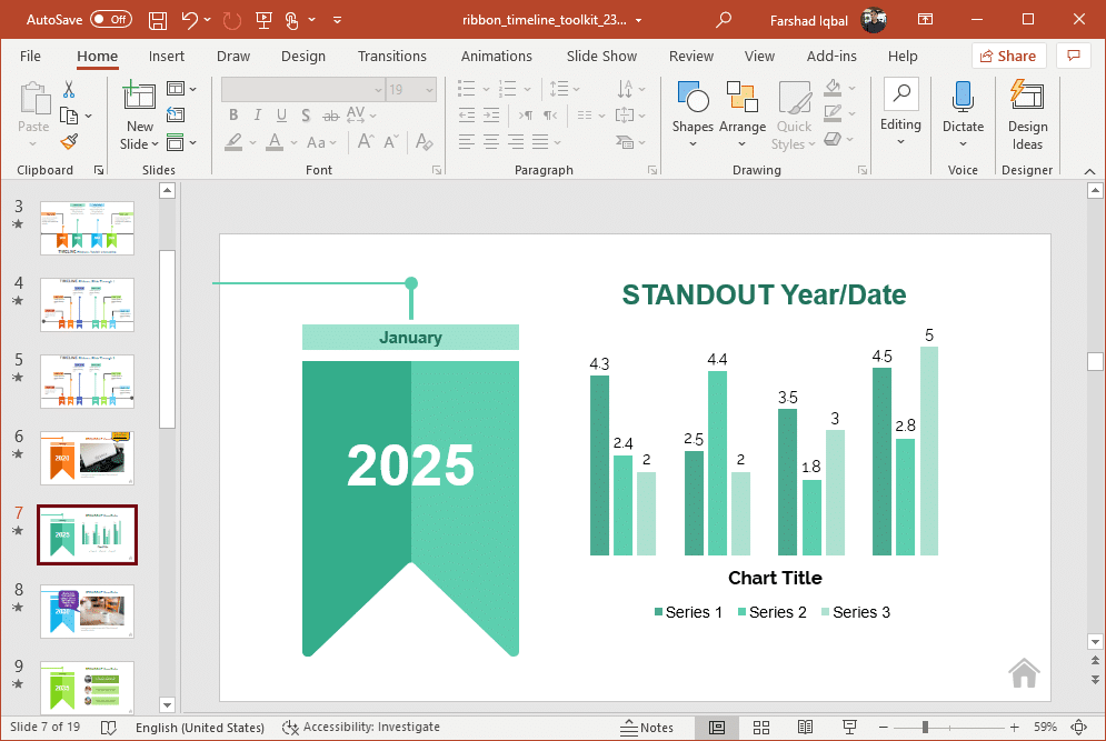 2025 timeline chart slide for PowerPoint presentations