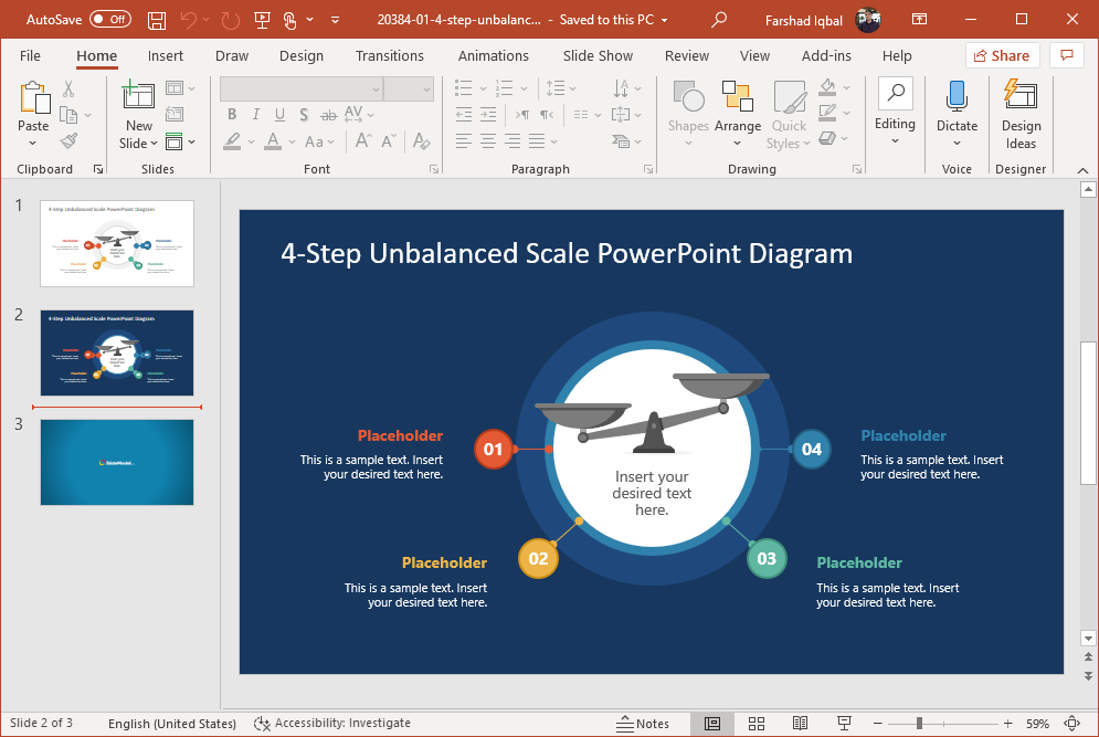 4 step unbalanced scale powerpoint template