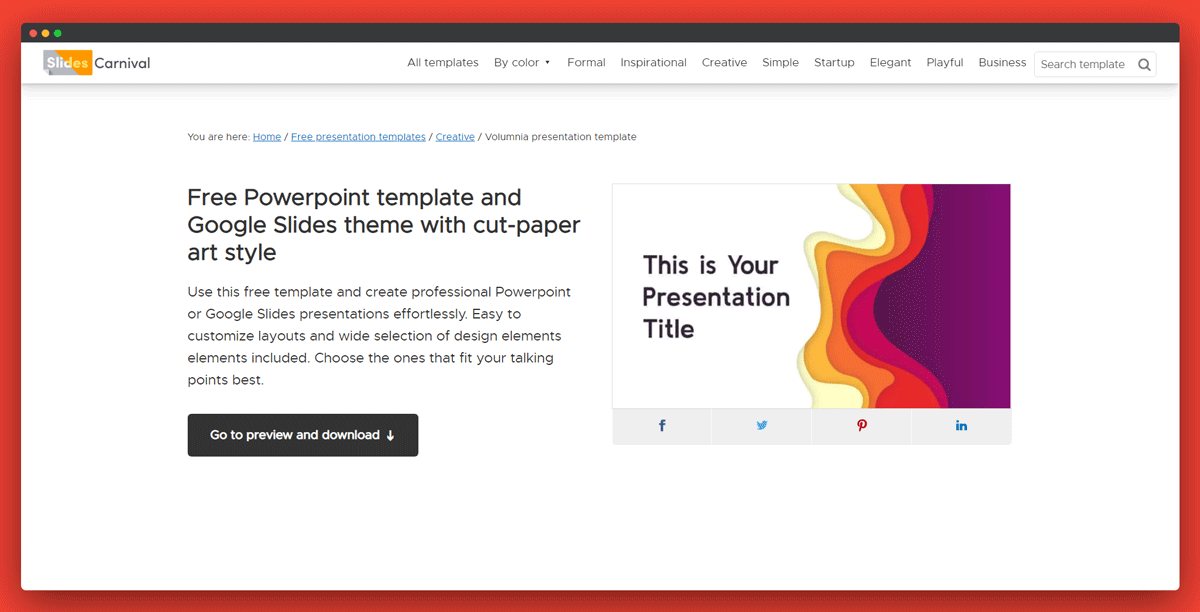 Volumnia PowerPoint template, Canva presentation design and Example of Google Slides Template by Slides Carnival