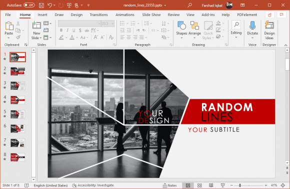 animated random lines red powerpoint template