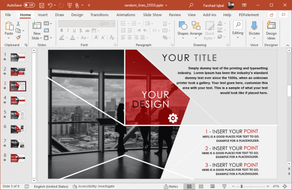 Animated Random Lines Red PowerPoint Template