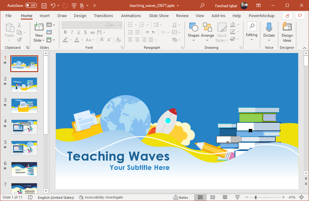 animated teaching waves powerpoint template