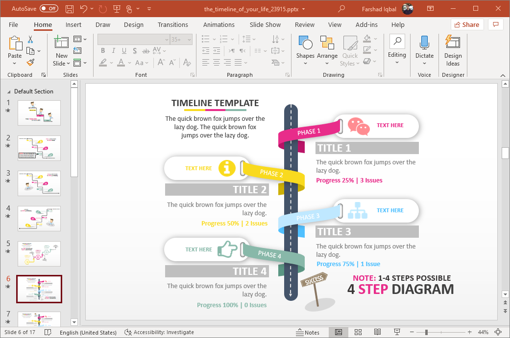 Eight phase timeline sequence for PowerPoint