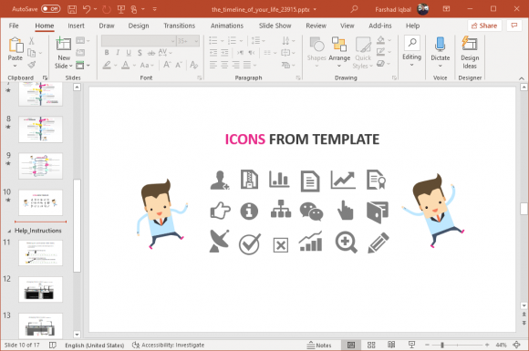 Reusable timeline icons and characters
