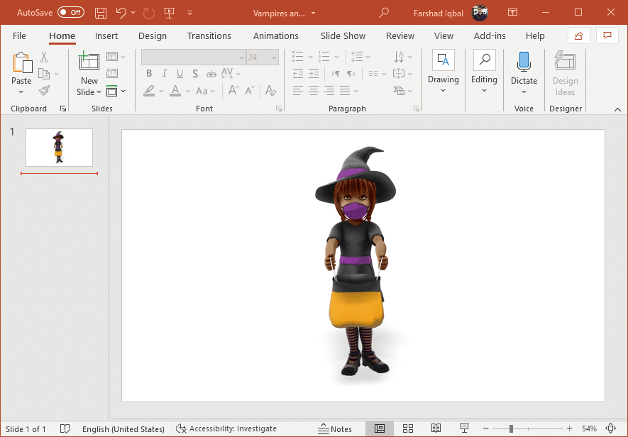 Young witch in COVID mask clipart