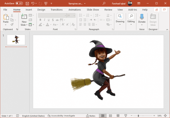 Young witch riding a Broom clipart for PowerPoint