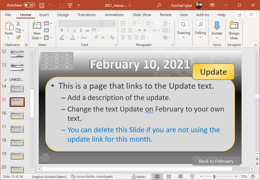 February update for PowerPoint - Example of Monthly Calendar Slide Design in PowerPoint