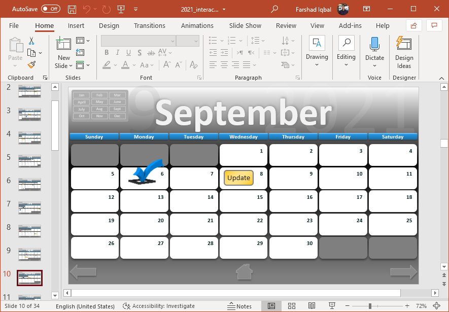 September calendar in PowerPoint