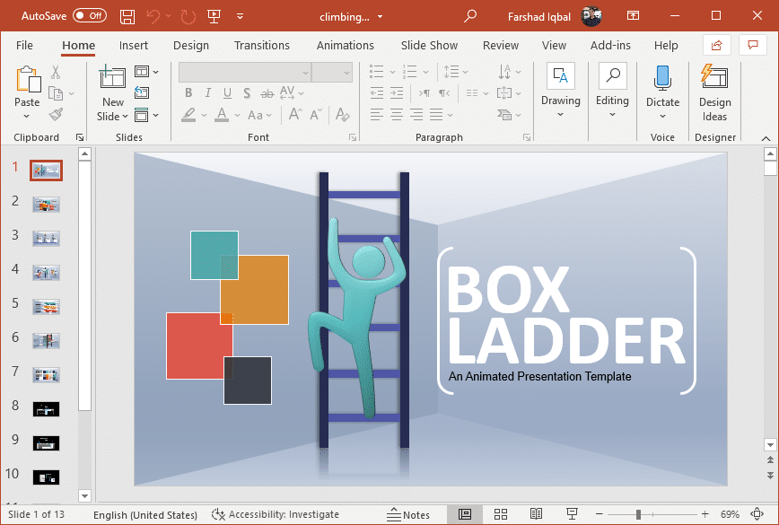 Climbing box ladder template for PowerPoint