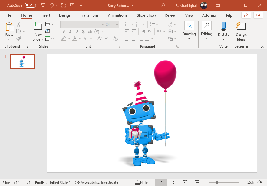 Boxy robot clipart for PowerPoint