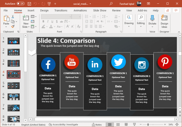Social media comparison slide