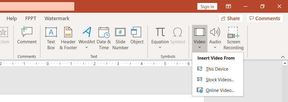 Insert a video in a presentation using PowerPoint