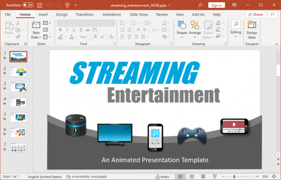 Animated Online streaming entertainment PowerPoint template
