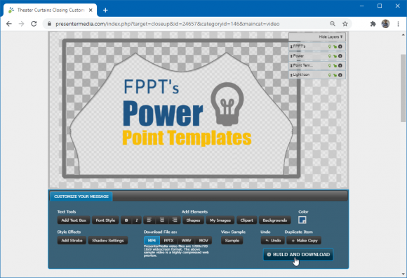 Build your own curtains closing video for PowerPoint