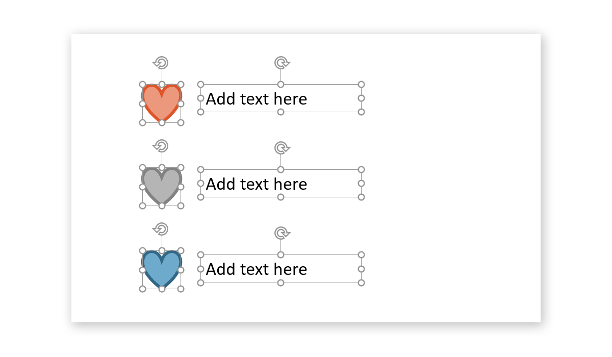 Heart icons and illustrations in PowerPoint as an alternative to traditional bullet points