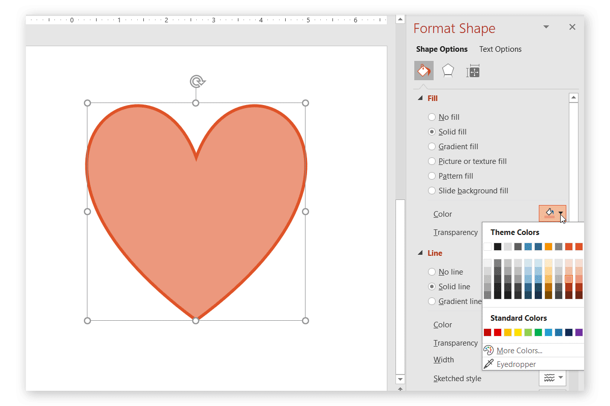 Heart shape in PowerPoint without symbols and fill option